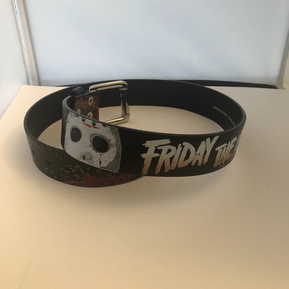 Unisex New Leather Belt Small (Friday the 13th) Black & Red New Line Productions - Picture 1 of 7